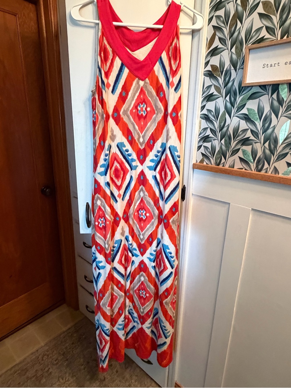 Chicos Sleeveless Red Geo-Print Maxi Dress